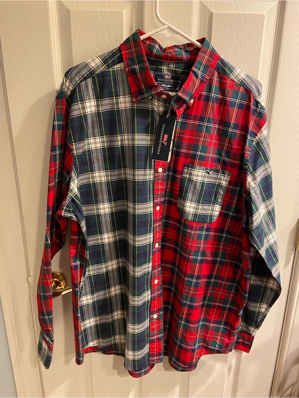 Vineyard Vines Red and Green Plaid Cotton Button-Down Shirt